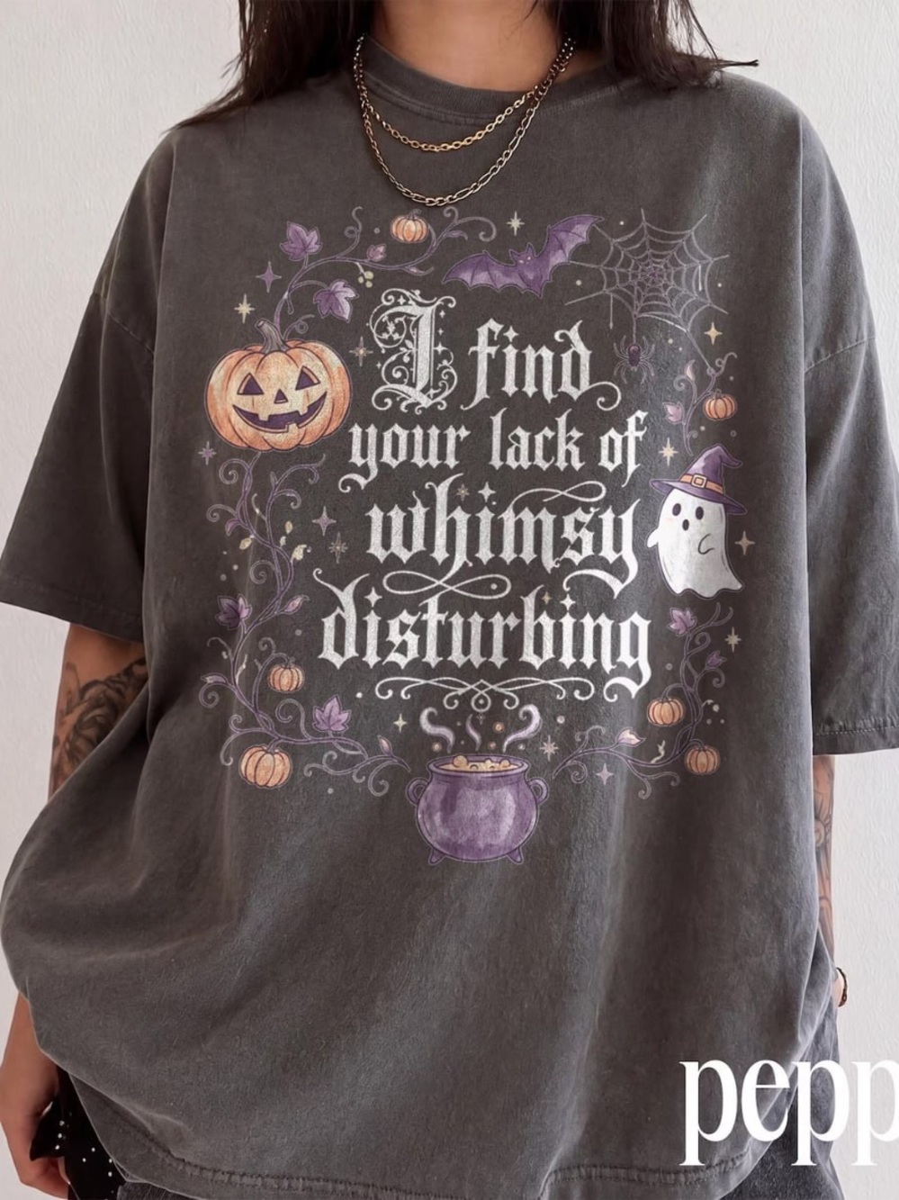 Comfort Colors Pepper Halloween Graphic Tee with Purple and Orange Accents